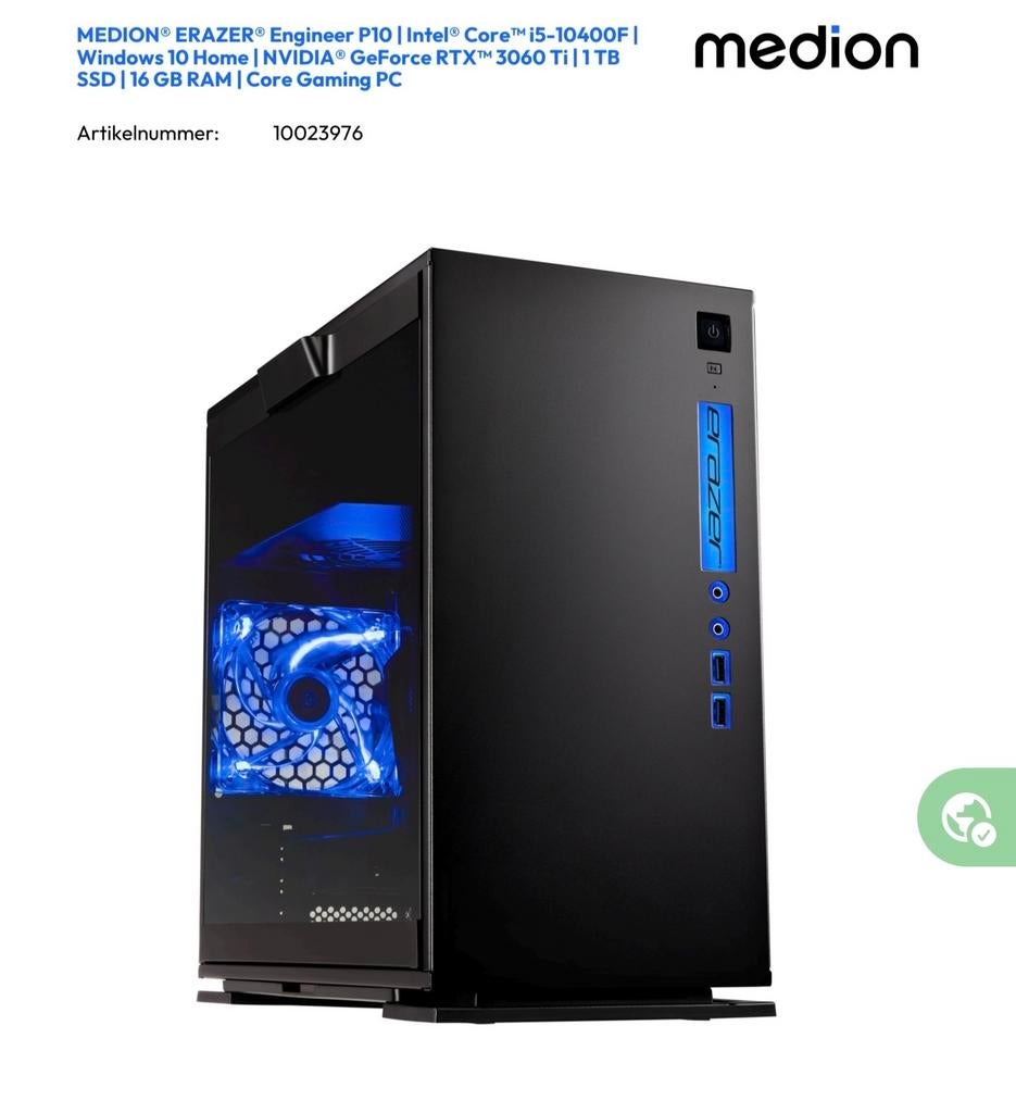 Medion Erazer Engineer P10 gaming PC met EVGA 3060Ti, Gebruikt, Medion, Ophalen of Verzenden, Gaming
