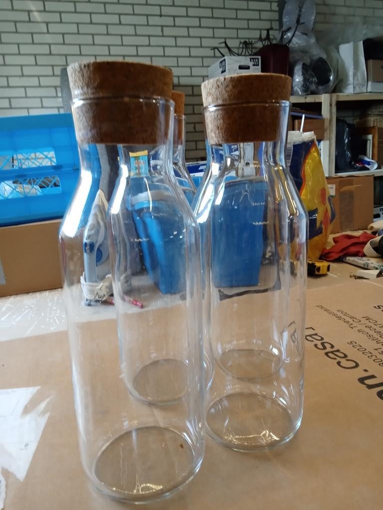 Set van 4 glazen voorraadpotten met kurken deksel, Ophalen of Verzenden, Zo goed als nieuw