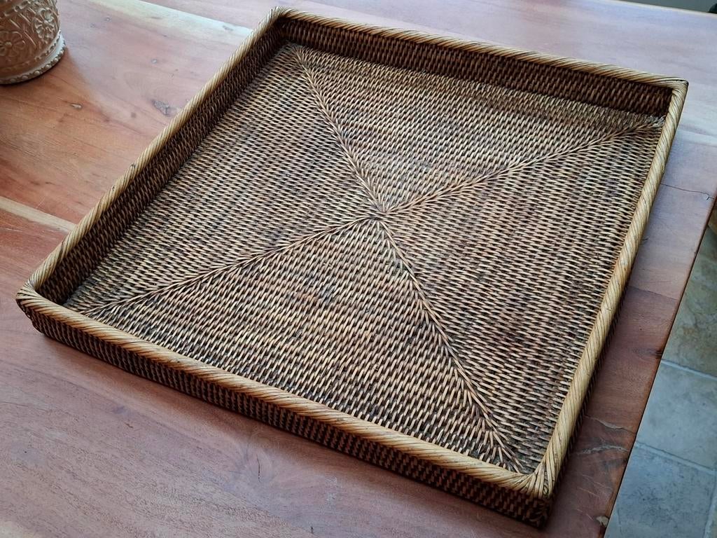 Groot Birma rattan rieten dienblad XL, Ophalen of Verzenden, Zo goed als nieuw, Vierkant, Overige materialen