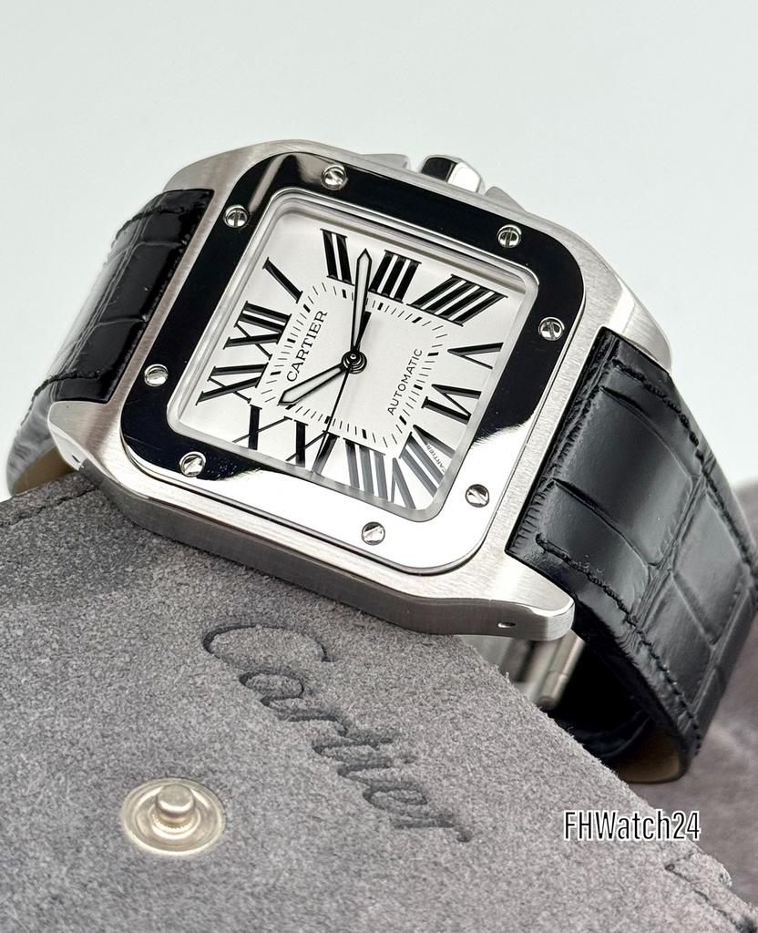 Cartier Santos 100 XL 2656., Sieraden, Tassen en Uiterlijk, Horloges | Heren, Overige merken, Cartier, Staal, Cartier
