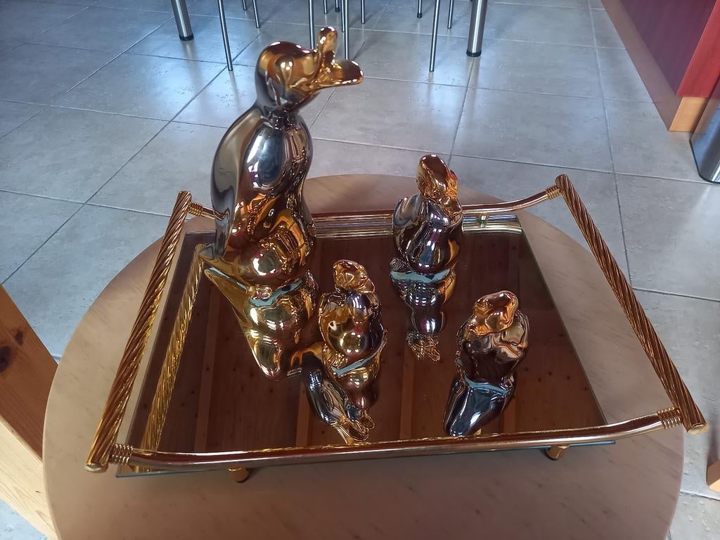 Prachtige vergulde set van eenden op een spiegel + asbak, Huis en Inrichting, Woonaccessoires | Overige, Ophalen of Verzenden