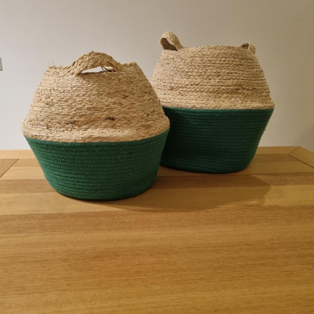 Set van 2 Ibiza manden - groen/naturel, Gebruikt, Mand, Rond, Ophalen of Verzenden