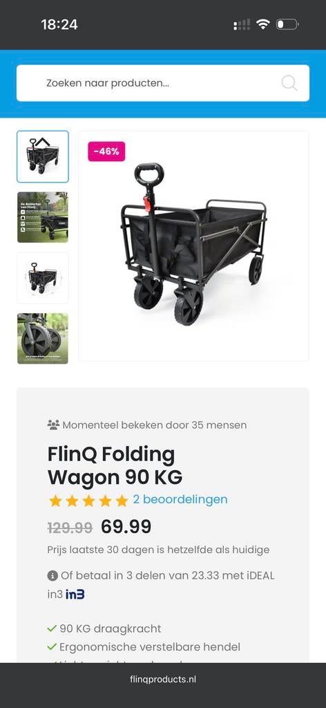 FlinQ opvouwbare bolderkar 90 KG // nieuw in doos!!, Caravans en Kamperen, Bolderkarren, Ophalen of Verzenden, Opvouwbaar, Nieuw