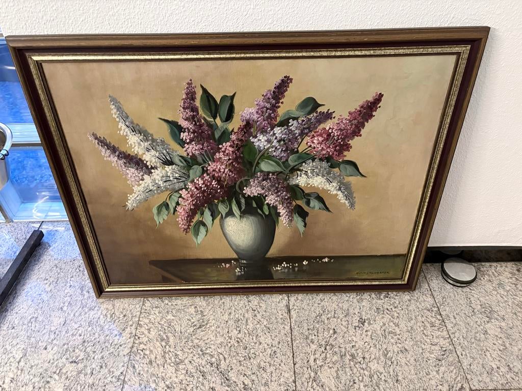 Schilderij olieverf op canvas doek - Bloemenvaas, Ophalen