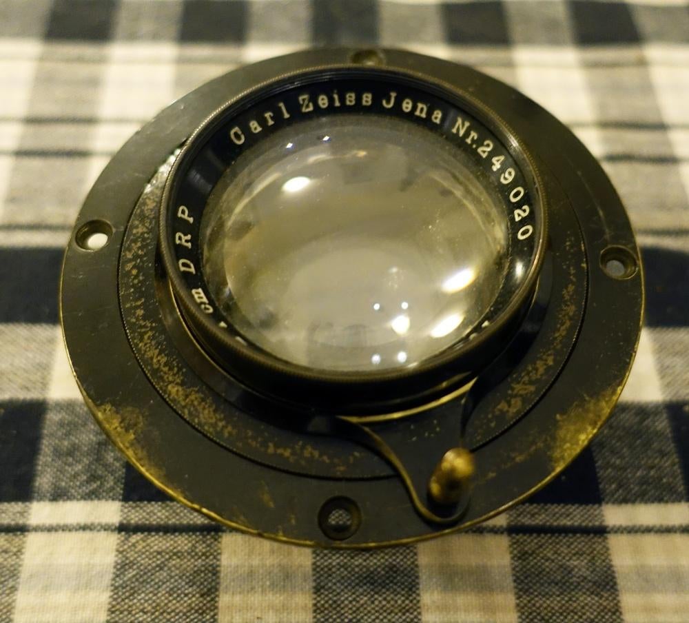 Vroege Carl Zeiss Tessar 21cm f4.5 lens zonder sluiter, 1913, Ophalen, Voor 1940, Lens of Lenzen