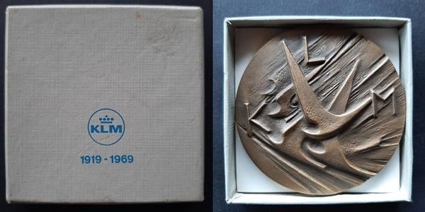 Bronzen penning KLM 1919-1969, Verzenden, Brons, Nederland