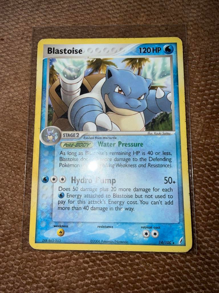 Blastoise 14/100 rare Pokémon Crystal Guardians, Ophalen of Verzenden, Gebruikt, Losse kaart