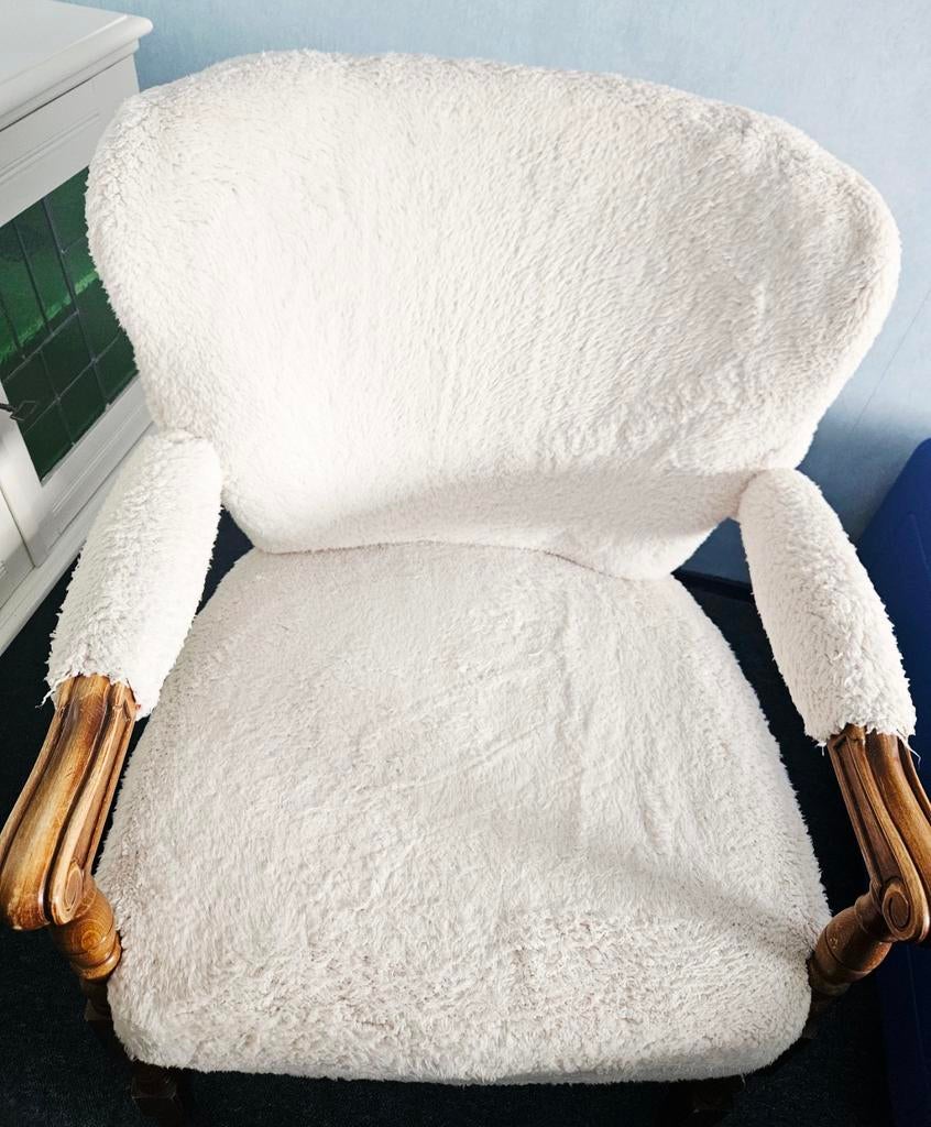 Superleuk fluffy teddy fauteuil vintage, Ophalen, 75 tot 100 cm, Zo goed als nieuw, Stof