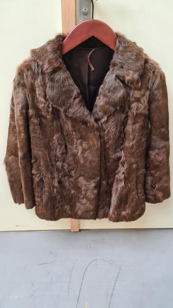 Bruine faux fur jas - konijnenbont look, Maat 38/40 (M), Bruin, N.v.t., N.v.t.