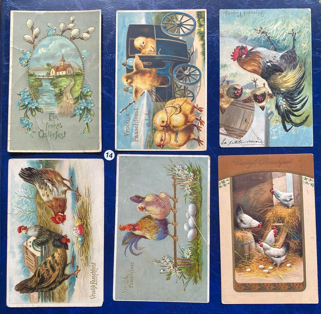 6 Antieke Paaskaarten ansichtkaart zeer oud gepreegd, Gebruikt, Ophalen of Verzenden, X, X