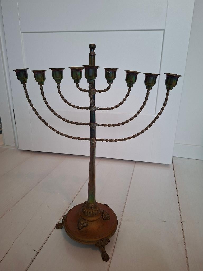 Fraaie, koperen Chanoeka kandelaar, Antiek en Kunst, Ophalen, Koper of Brons
