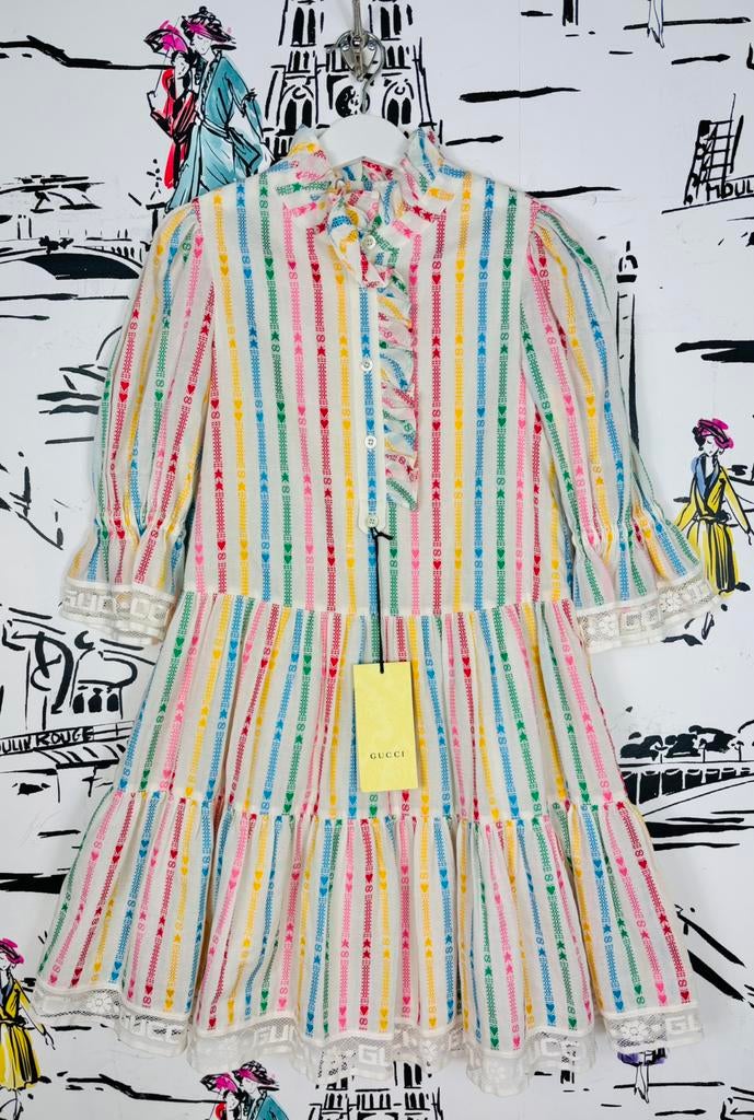 Gucci GG en hearts jurk voorjaar maat 8 NIEUW (890 euro), Kinderen en Baby's, Kinderkleding | Maat 128, Zo goed als nieuw, Meisje
