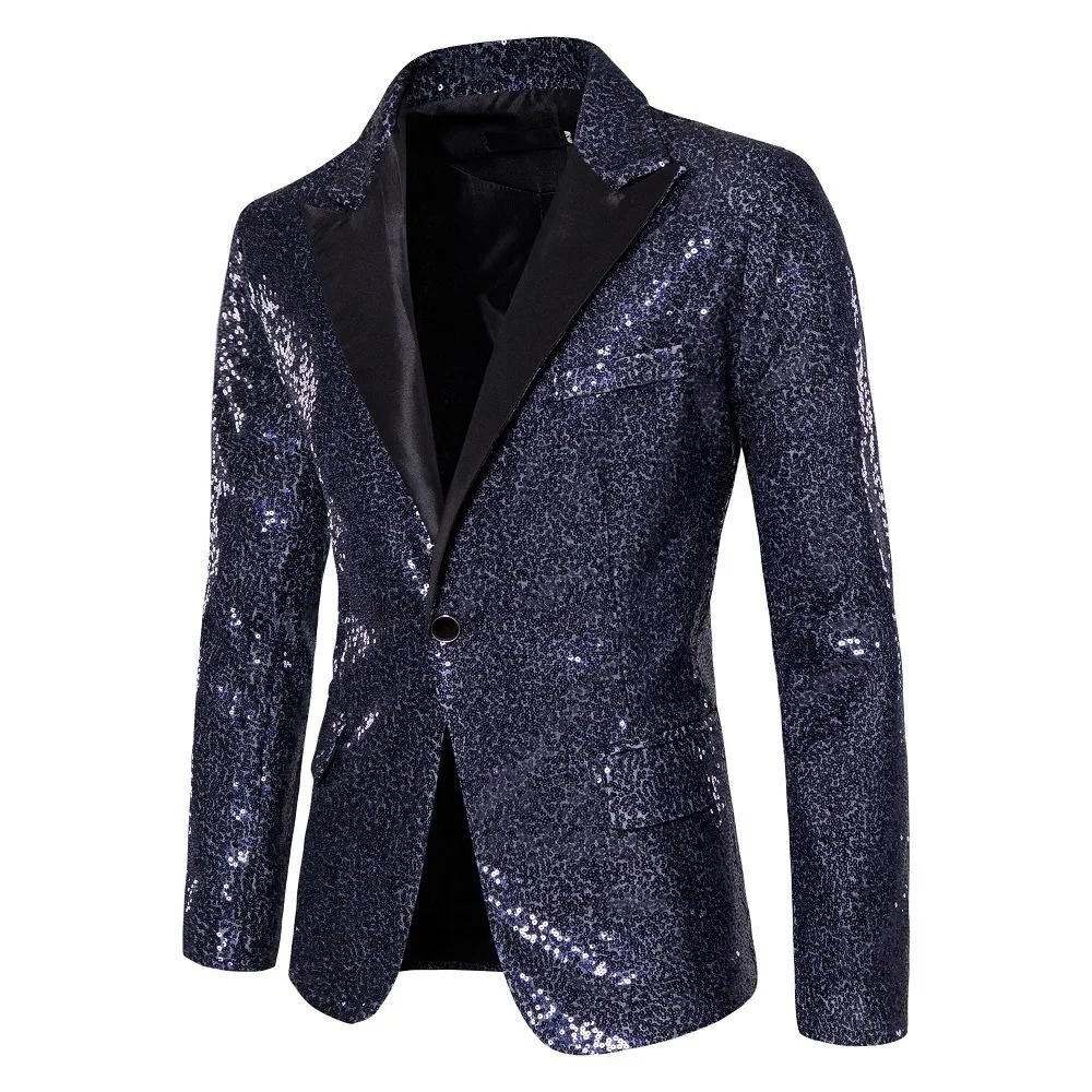 Heren donkerblauw glitter colbert / blazer paillet glimmend, Verzenden, Nieuw, Overige maten, Blauw