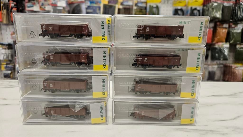 Minitrix 8 Goederenwagons DB 18082 18083 18088 18090 18094, Gelijkstroom, Trix, Wagon, Ophalen of Verzenden