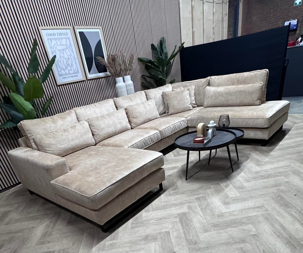 ZGAN Hotel Chique Velvet Velours U-Bank - Beige - 365cm, Ophalen, -, Velvet Velours U-Bank / Hoekbank Beige Hotel Chique Eric Custer