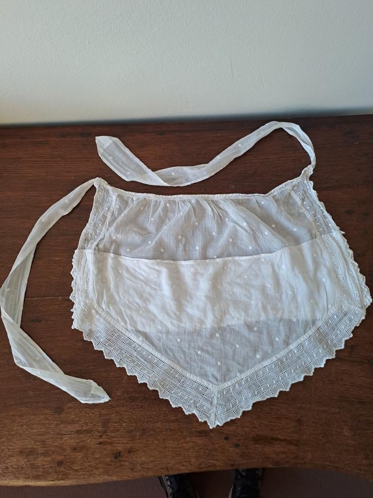 Antiek dienstbode schortje met kant, Ophalen of Verzenden