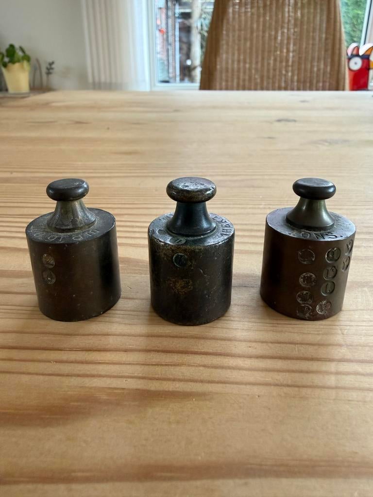 Antieke Koperen Gewichten - 1 ons, 1 hectogram, 100 gram, Antiek en Kunst, Ophalen of Verzenden, Koper