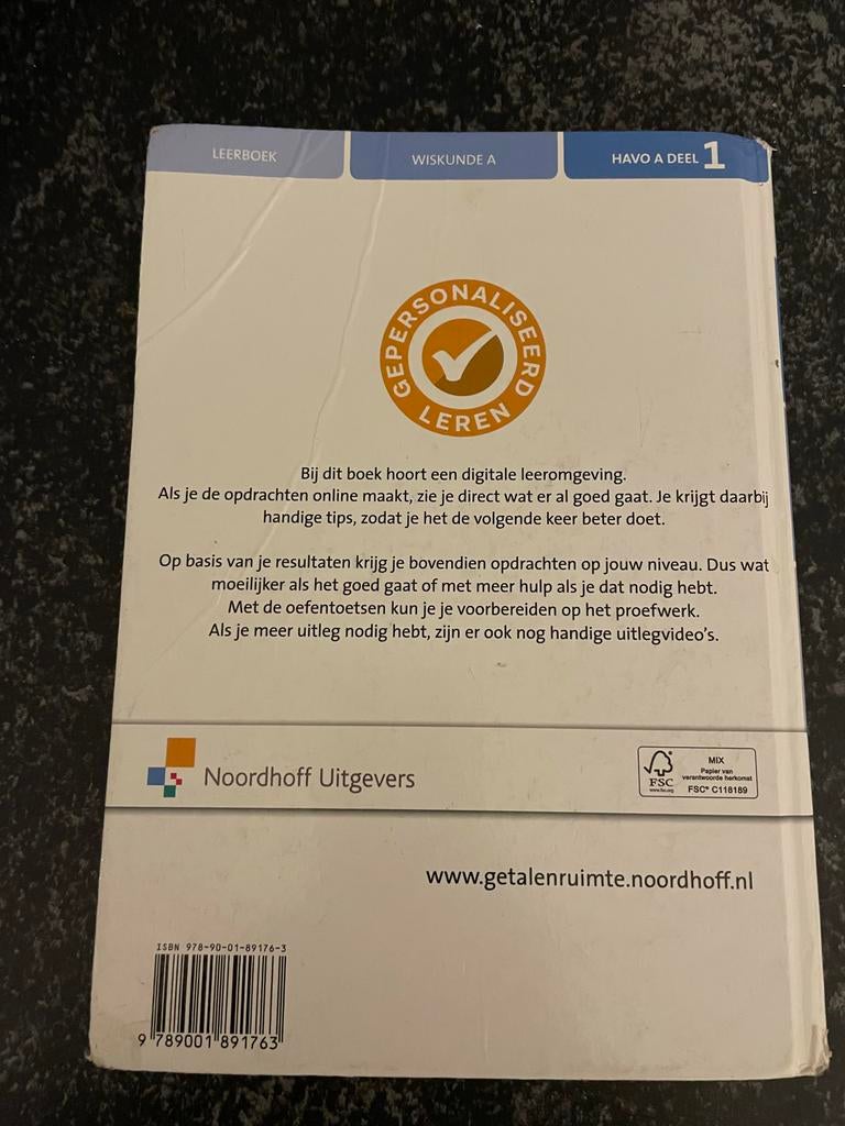 Wiskunde A - Getal & Ruimte - HAVO A deel 1, Ophalen, Zo goed als nieuw, HAVO, Wiskunde A