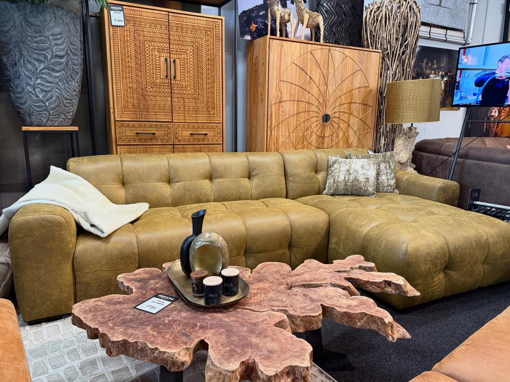 Loungebank Amsterdam met diep stiksel in concrete leder, Ophalen, Info@mokana.nl, Modern, Vierpersoons of meer