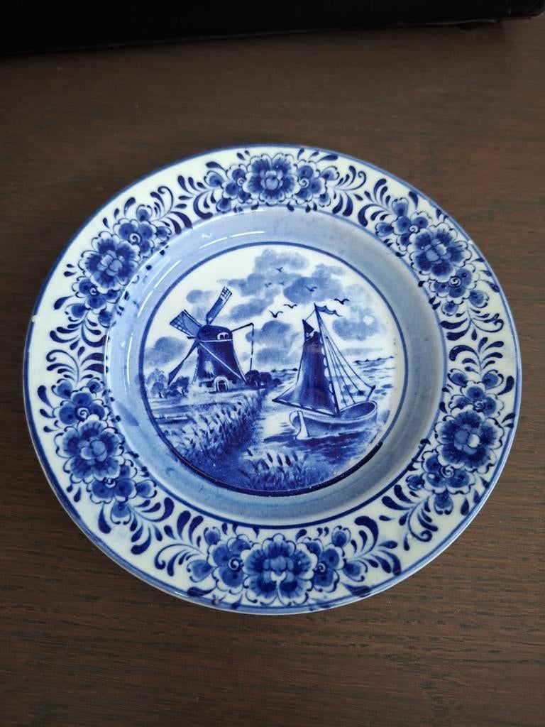 Delfts Blauw Bordje - Molen en Boot, Ophalen of Verzenden