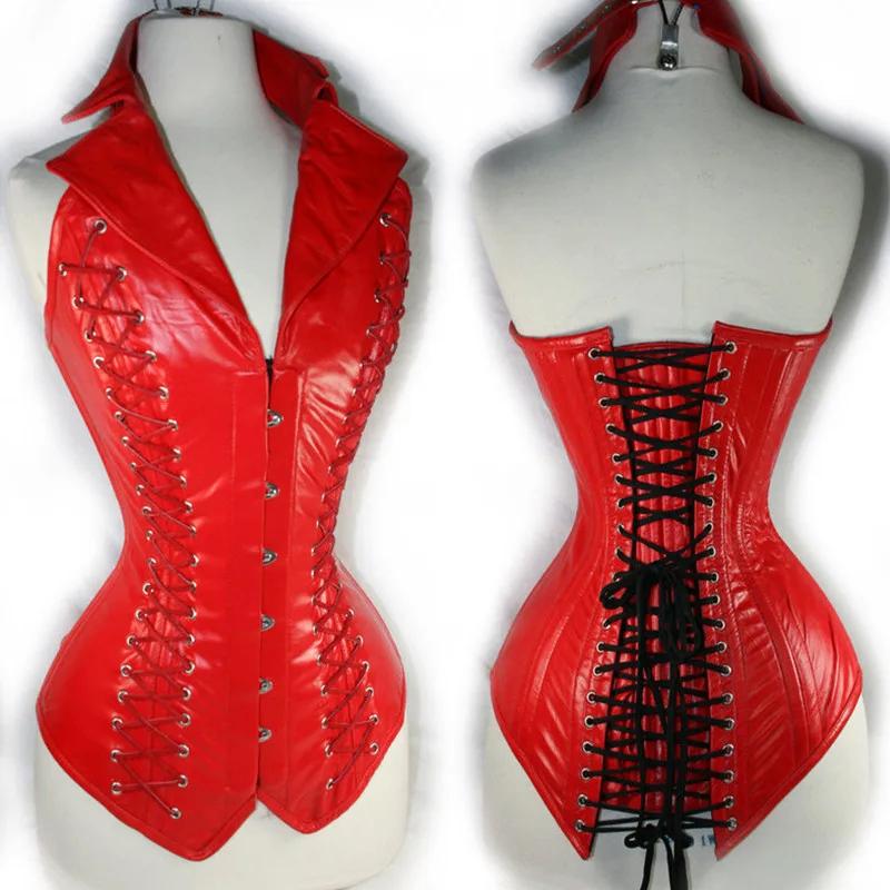 Rood leren korset met v-hals dames vrouwen punk corset, Verzenden, Rood, Body of Korset