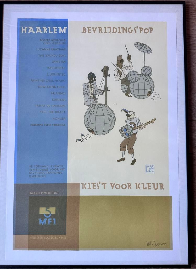 Poster litho Joost Swarte Bevrijdingspop ‘93 gesigneerd, Antiek en Kunst, Kunst | Litho's en Zeefdrukken, Ophalen of Verzenden
