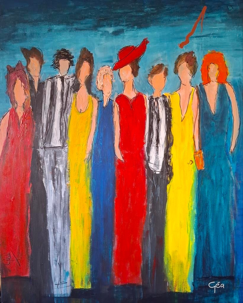 T.e.a.b.  Schilderij 'De Groep' - Acryl op doek. 70 x 90cm., Ophalen