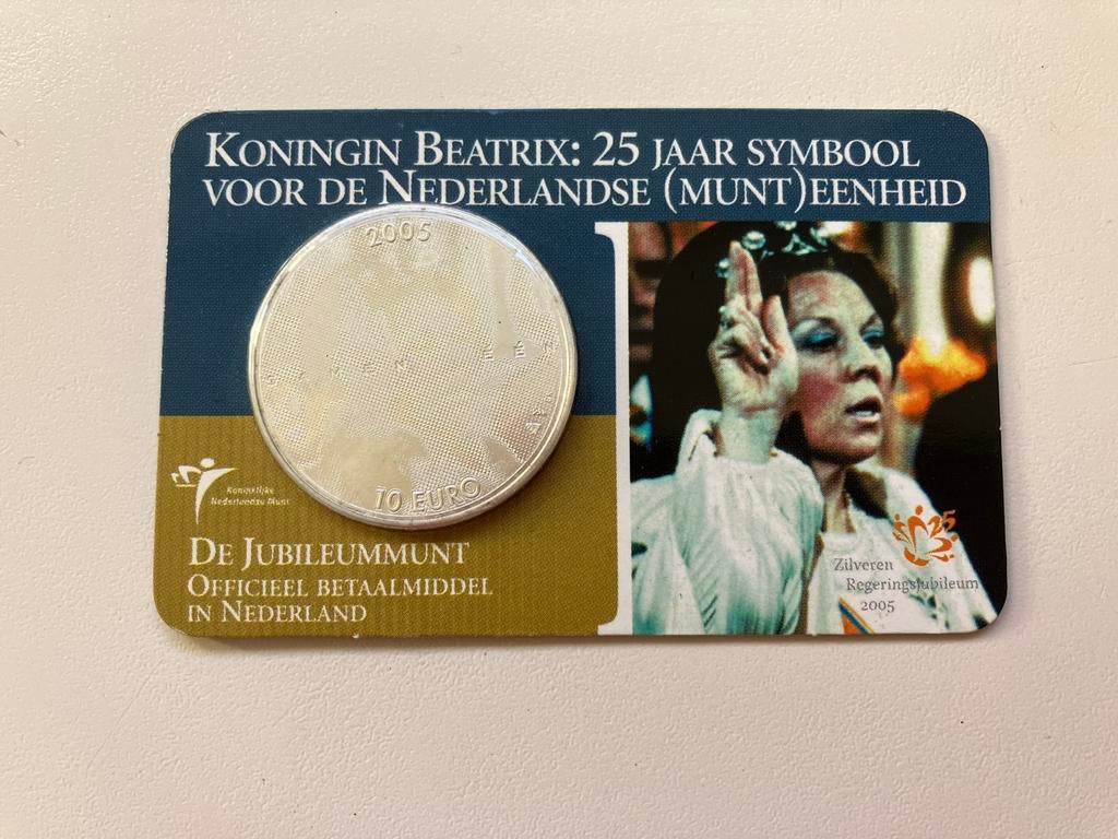 Zilveren tientje in coincard  Jubileummunt Beatrix, Ophalen, Koningin Beatrix, Euro's
