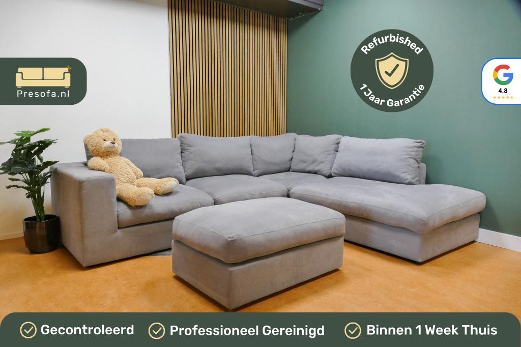 Grote Loungebank + Hocker Grijs [Refurbished], Huis en Inrichting, Banken | Bankstellen, -, Lounge, -, Hoekbank