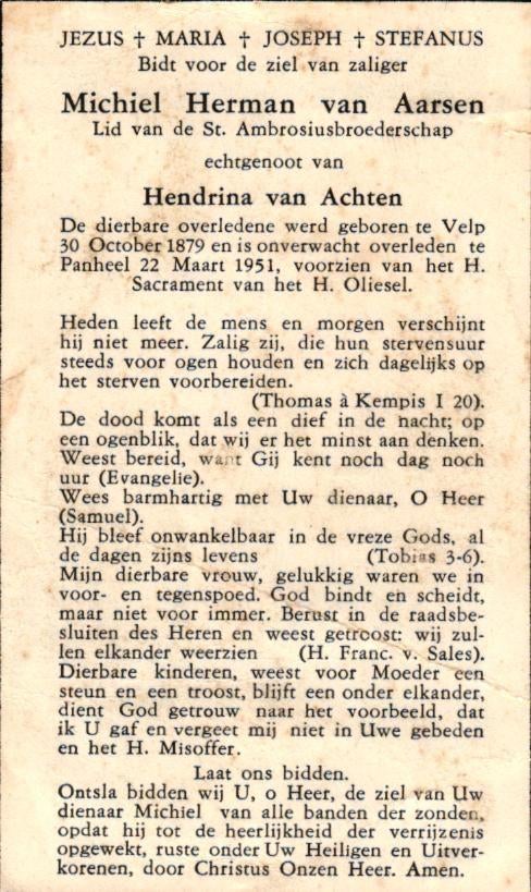 Aarsen van Michiel Herman Velp 1879-1951 Panheel, Ophalen of Verzenden