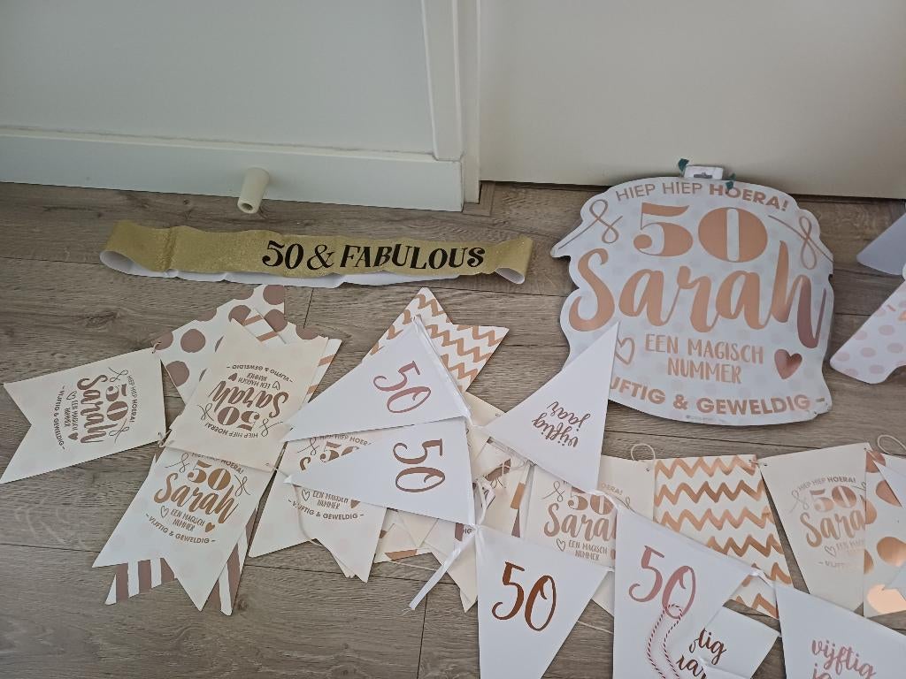 div feest artikelen zoals  vlaggelijn voor 50 jarige dame, Ophalen of Verzenden, Gebruikt, Versiering, Verjaardag
