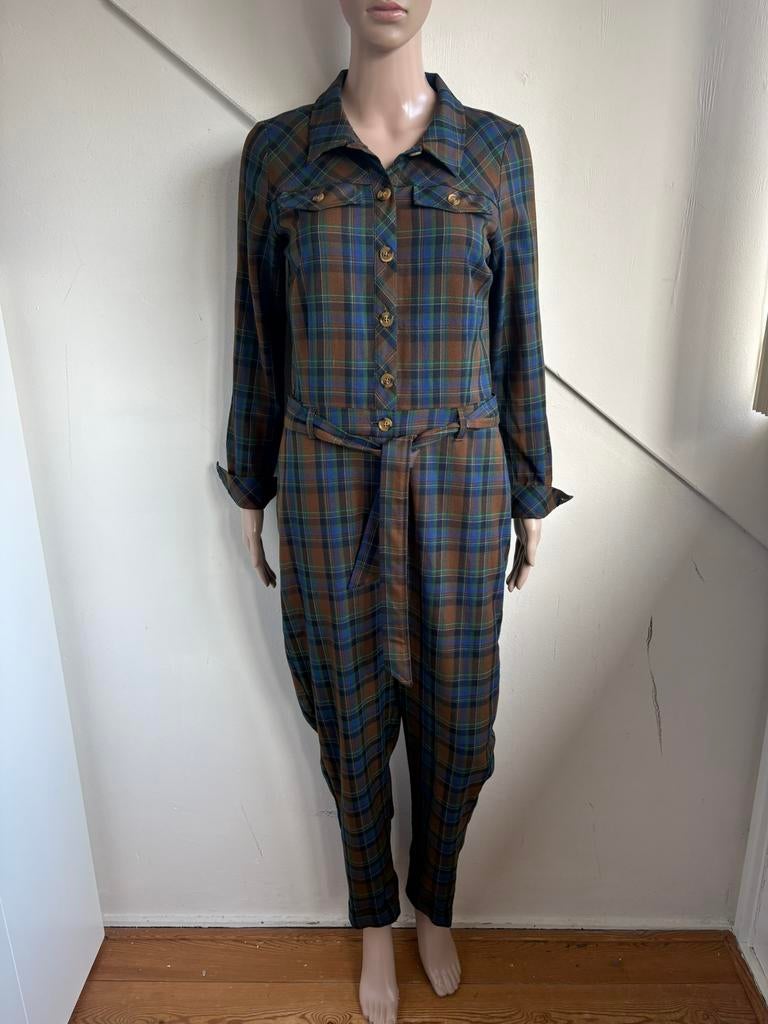 King Louie jumpsuit maat M bruin blauw groen geruit met riem, Kleding | Dames, Jumpsuits, Ophalen of Verzenden, Zo goed als nieuw