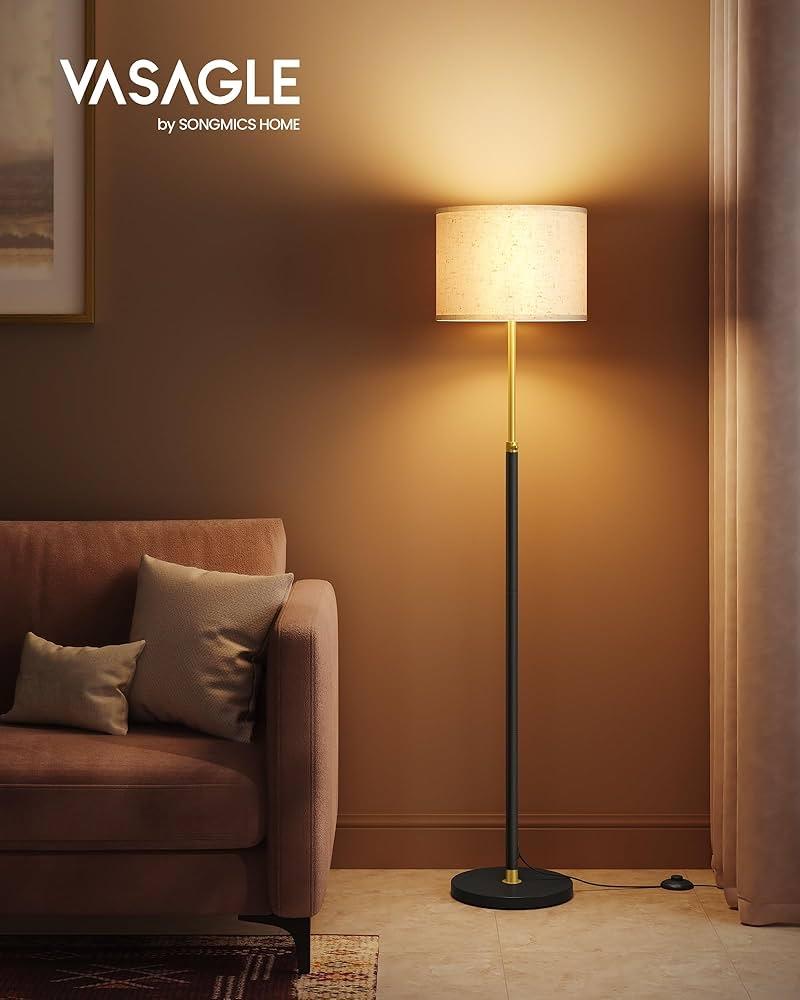 VASAGLE Vloerlamp, Verstelbaar, Goud & Zwart, E27, Ophalen, Nieuw, Metaal, 150 tot 200 cm
