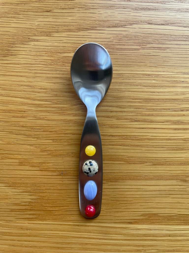 Lepel met gekleurde stenen, Verzenden, Gebruikt, Rvs of Chroom, Los bestek