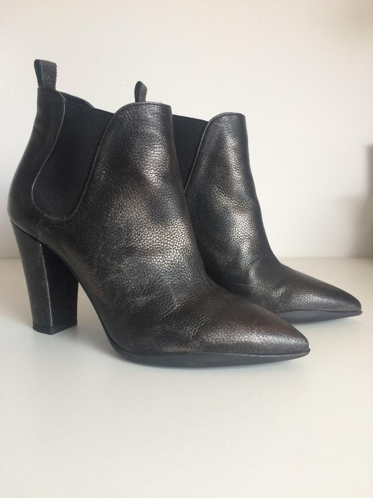 Franco Russo Napoli leer leren enkellaarsjes zwart zilver 39, Kleding | Dames, Schoenen, Verzenden, Zwart, Nieuw, Franco Russo Napoli