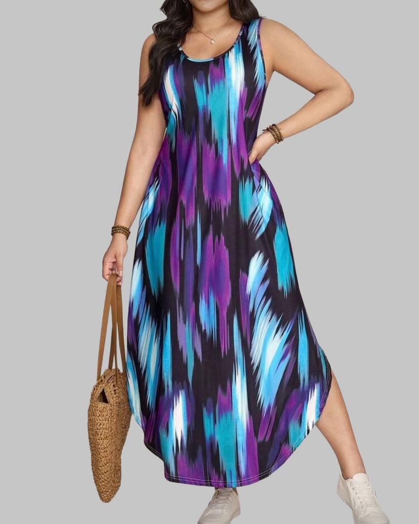 Zomerse Maxi Jurk met Abstracte Print, Kleding | Dames, Grote Maten, Nieuw, Jurk, Blauw, Verzenden