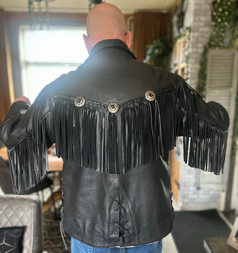 Mooi leren jack met franjes, maat 52, Ophalen of Verzenden, Tweedehands, Jas | leer