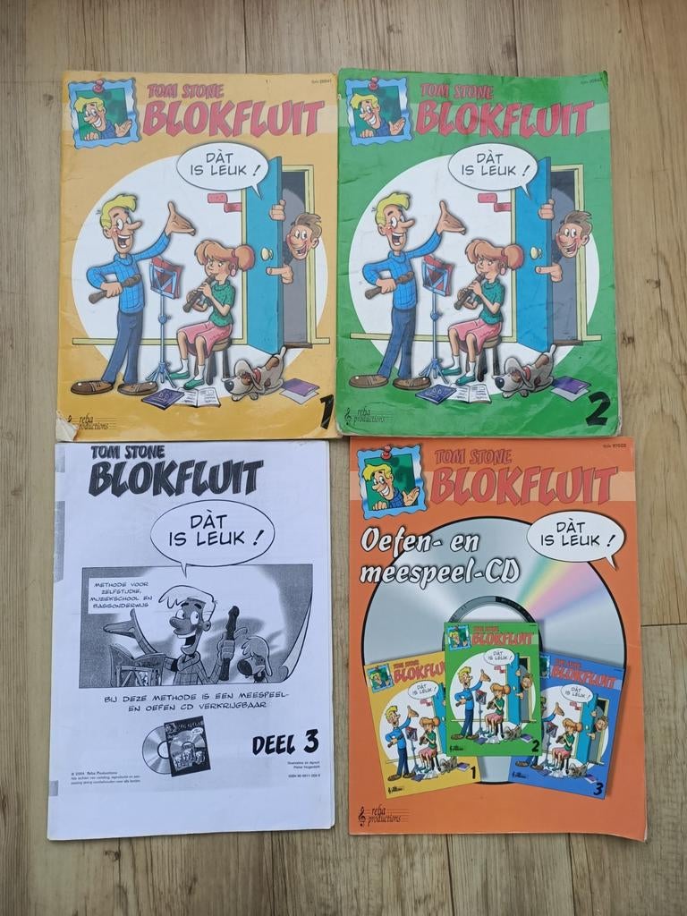 Tom Stone Blokfluit Leren spelen Boekjes Deel 1, 2, 3 + CD, Ophalen of Verzenden, Gebruikt, Les of Cursus, Blokfluit