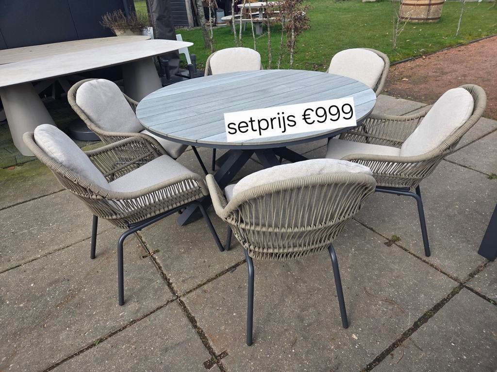 TUINSET RONDE Tafel +6 stoelen SETPRIJS €999, Ophalen, Nieuw