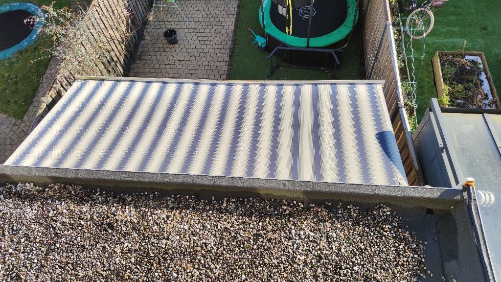 Elektrisch Zonnescherm met Somfy motor., Ophalen, Gebruikt, 450 cm of meer, Elektrisch