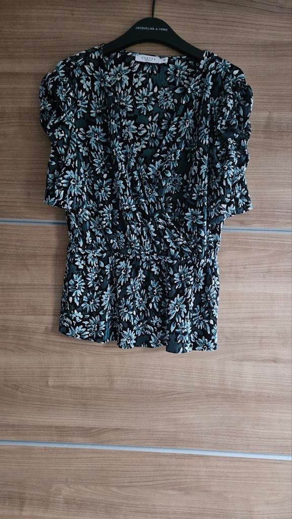 Dames  top plissé zwart met print Costes Zgan, Kleding | Dames, Overige kleuren, Ophalen of Verzenden, Zo goed als nieuw, Korte mouw