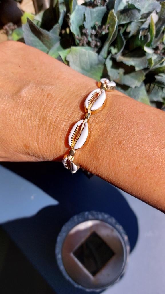 Kauri schelp armbandjes wit/goud, Overige materialen, Verzenden, Wit, Nieuw