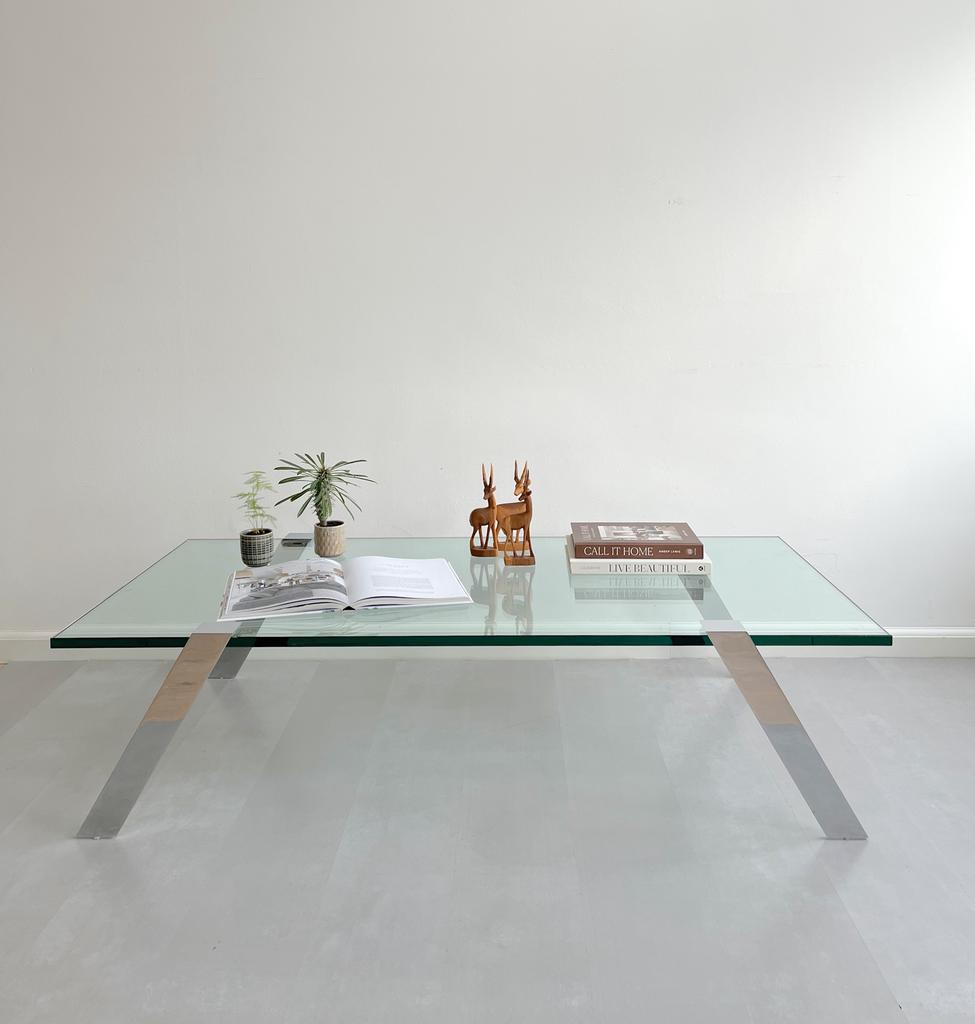 Design salontafel glas/chroom, Lourens Fisher, Huis en Inrichting, Tafels | Salontafels, Ophalen, Gebruikt, 100 tot 150 cm, Onbekend