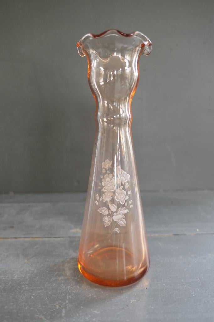 Art Deco vaas glas rosaline met bloemen, Verzenden