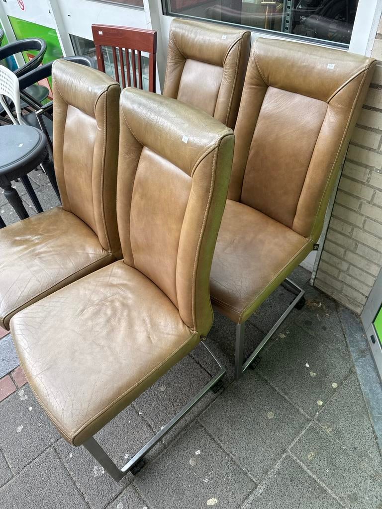 4 stoelen, Ophalen, Gebruikt, Bruin, Leer