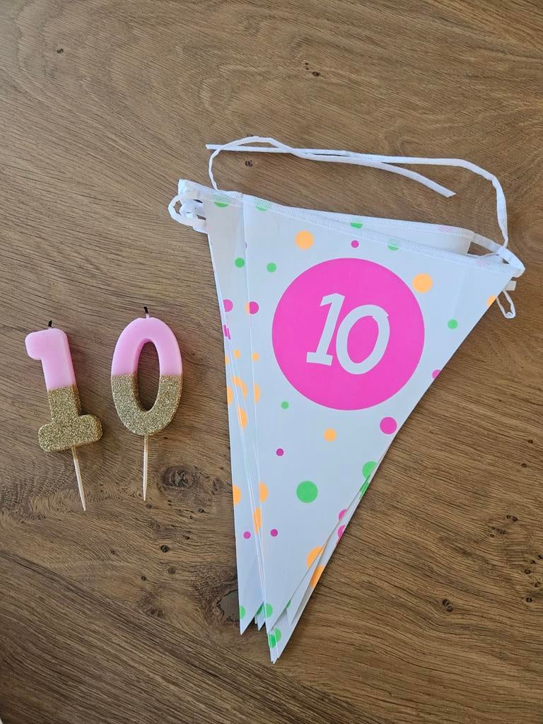Slinger en kaarsjes 10 jaar, Ophalen of Verzenden, Zo goed als nieuw, Versiering, Verjaardag