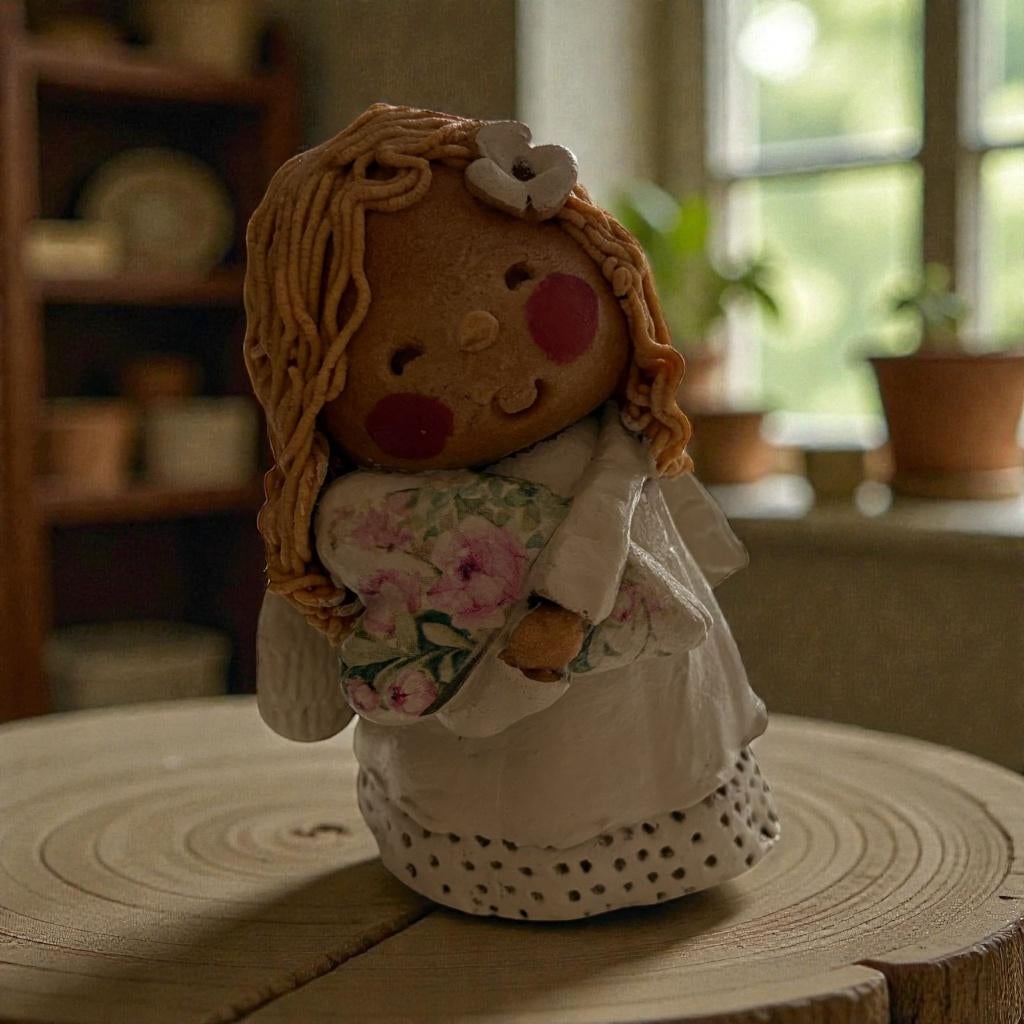 Engel met huis-Staand-Zoutdeeg-Handgemaakt-Decoratie, Ophalen of Verzenden, Nieuw, Fantasy