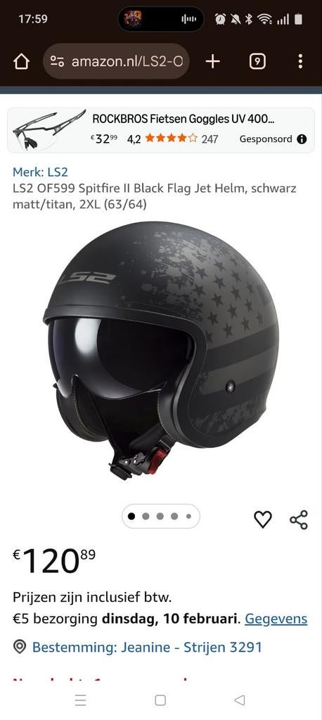 LS2 OF599 Spitfire II Jethelm - Zwart Mat/Titan, 2XL, Overige merken, Heren, Jethelm, Ophalen of Verzenden