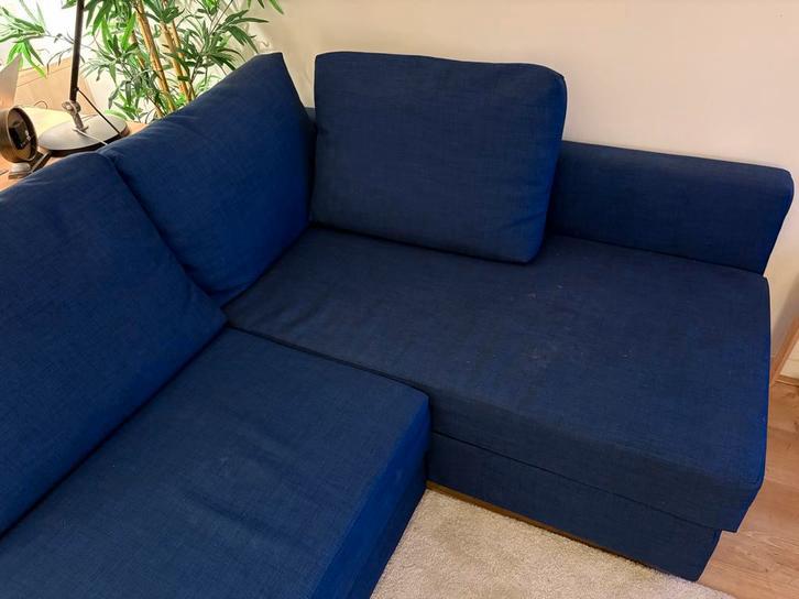 Blauwe slaapbank Friheten van Ikea, Ophalen, Gebruikt, Blauw, Tweepersoons