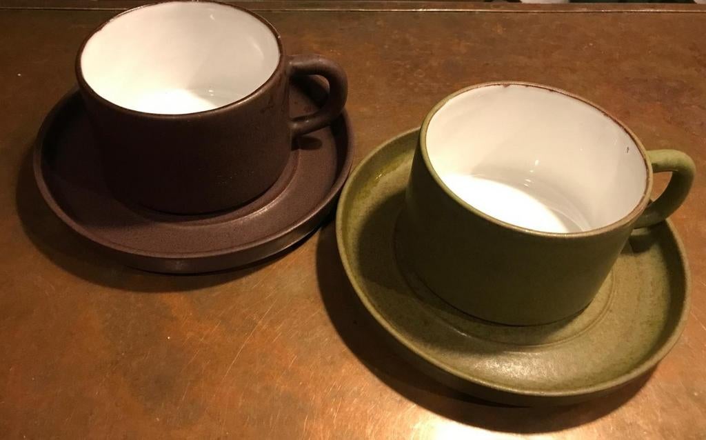 Vintage jaren 70 keramiek soepkommen met schotel, Antiek en Kunst, Antiek | Keramiek en Aardewerk, Ophalen of Verzenden